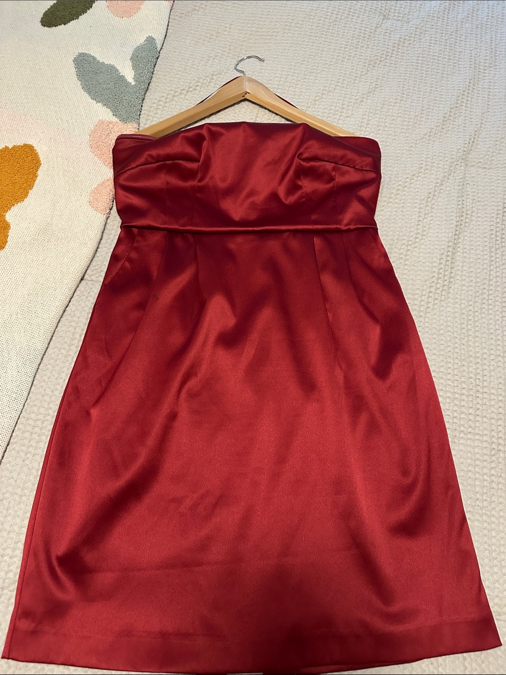 Strapless Satin Dress in Deep Red